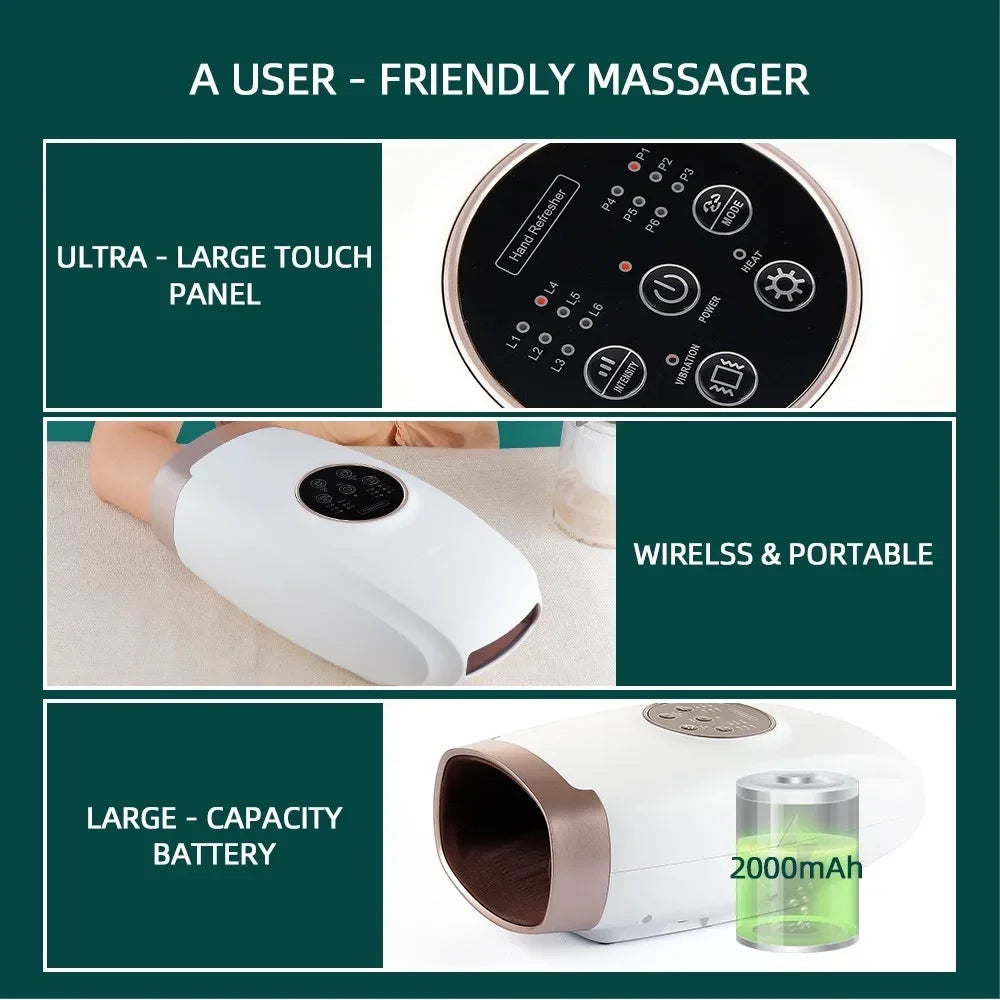 3 in 1 Hot Compress Full Hand Massager Air Compression Fingers Wrist Massage Hand Held Electric Hand Massager Machine