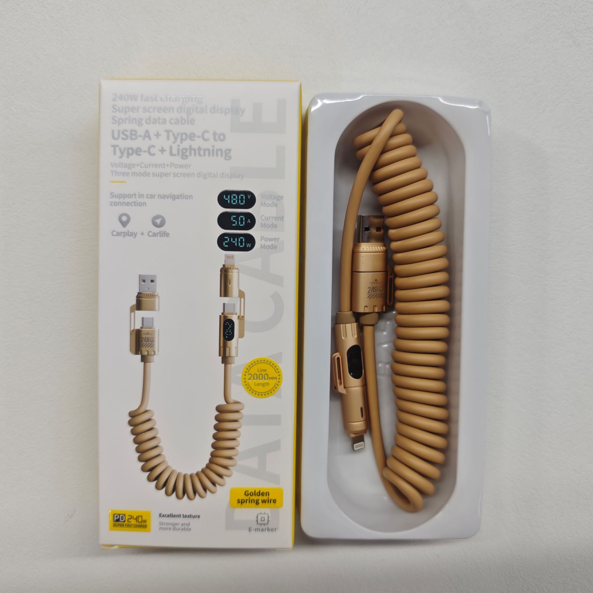 Digital Display Spring 4-in-1 CarPlay In-Car 2m Data Cable