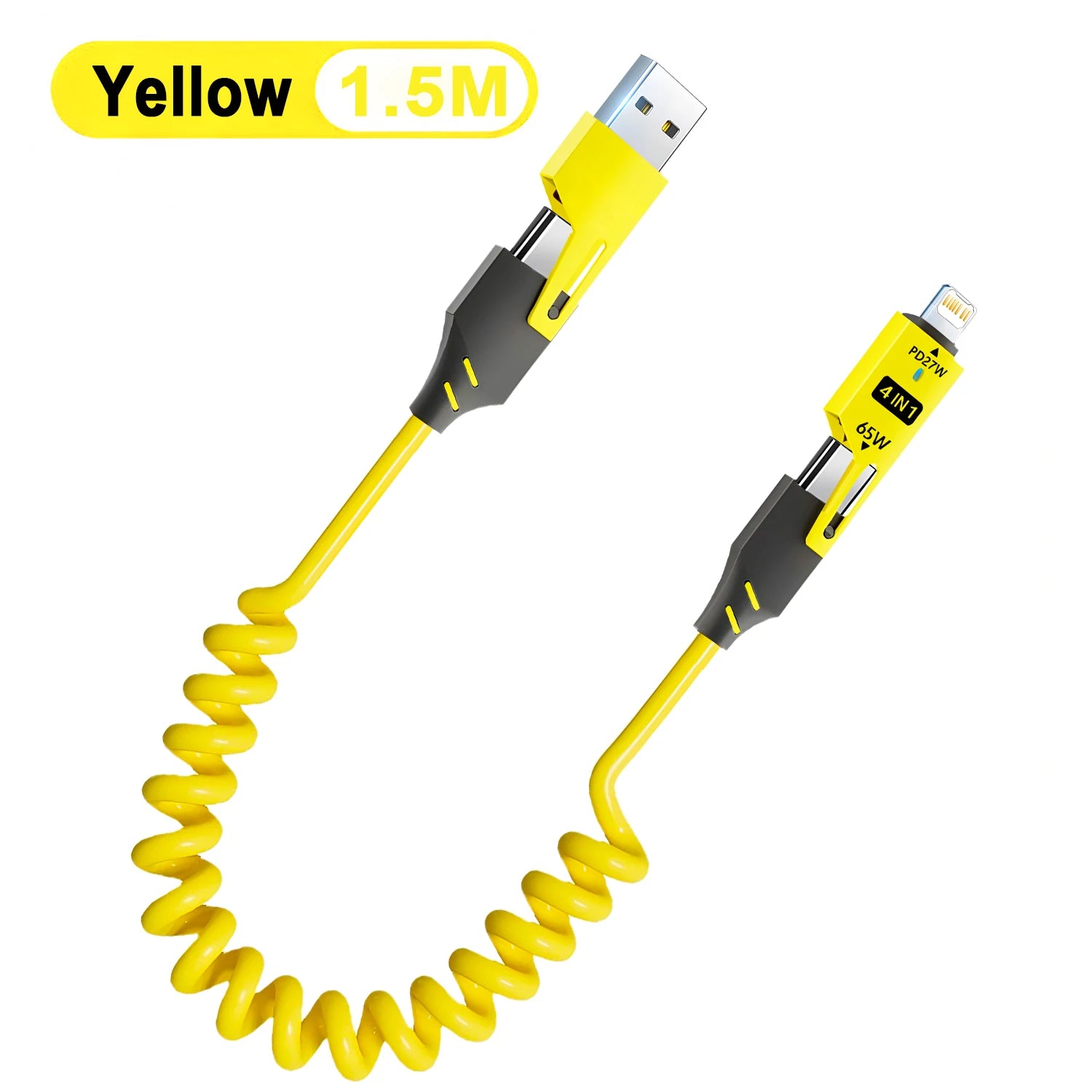 65W 4 in 1 Spring Short Data Cable 6A USB Type C Spring Telescopic Quick Charger Wire Spring USB Cable for iPhone iPad MacBook