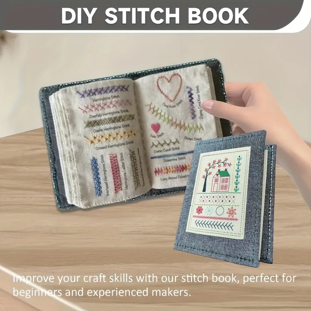 Embroidery Kit DIY Stitch Books Embroidery Sewing Books Linen Felting Handmade Needlework Sample Page Craft Learning Material