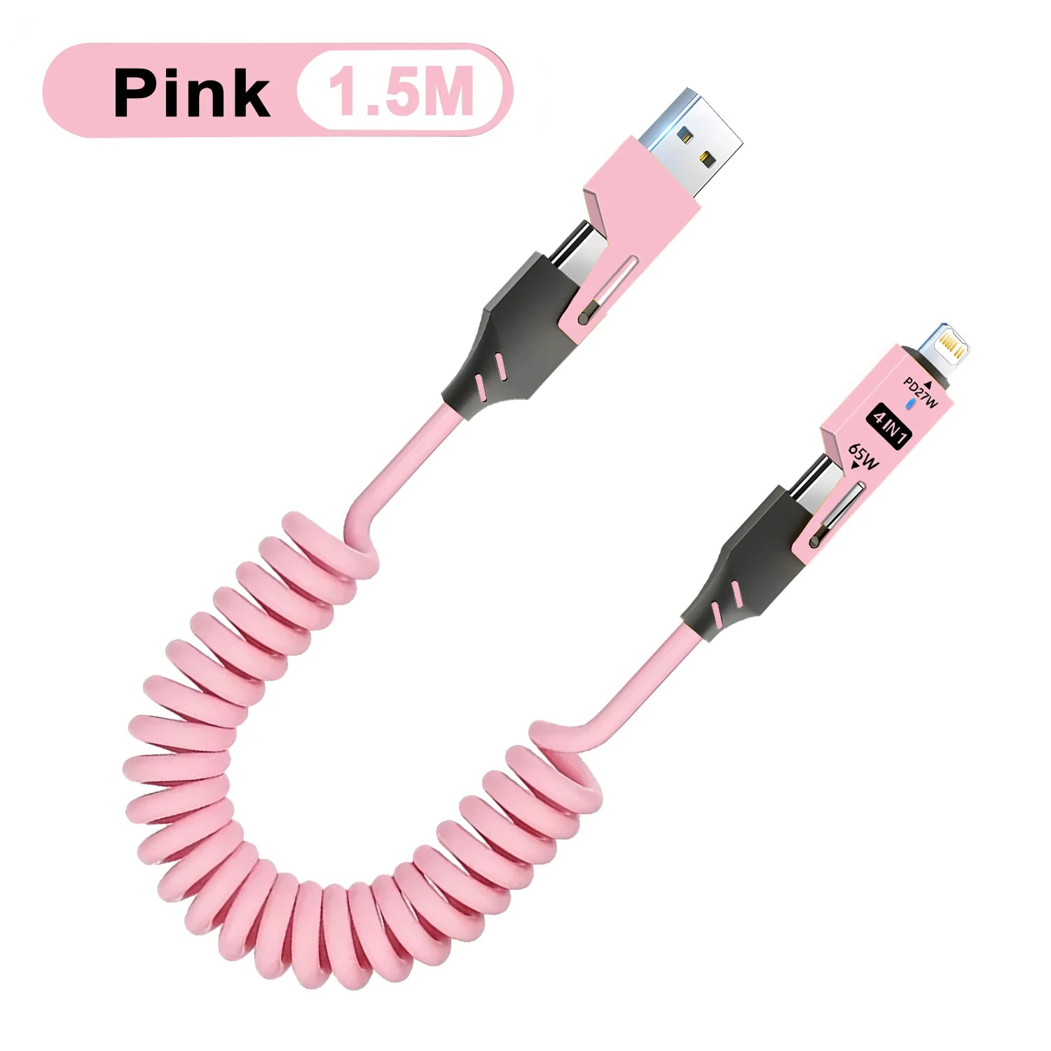 65W 4 in 1 Spring Short Data Cable 6A USB Type C Spring Telescopic Quick Charger Wire Spring USB Cable for iPhone iPad MacBook