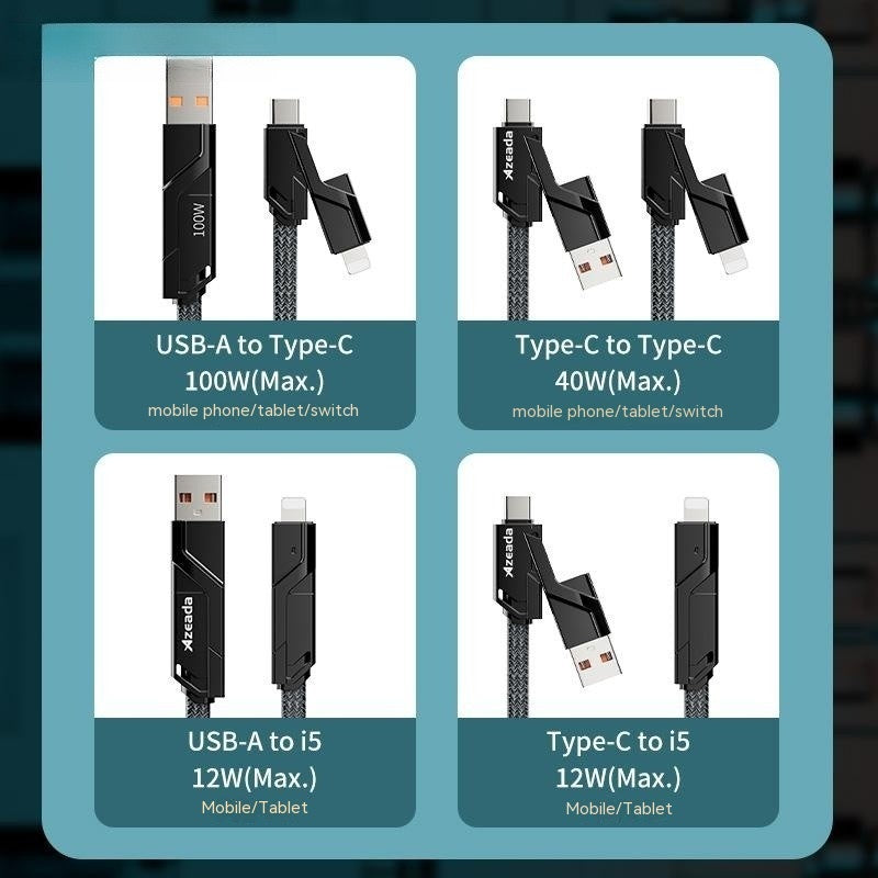 Braided Four In One Mobile Phone Charging Cable