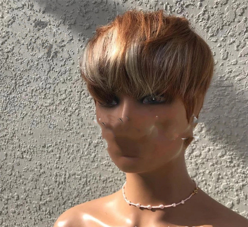 Brown and Golden Highlights Short Hair Wig