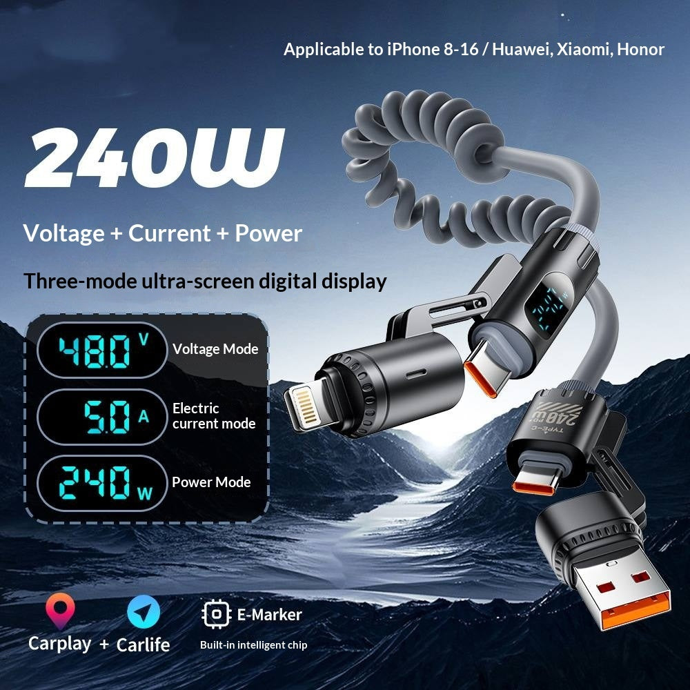 Digital Display Spring 4-in-1 CarPlay In-Car 2m Data Cable