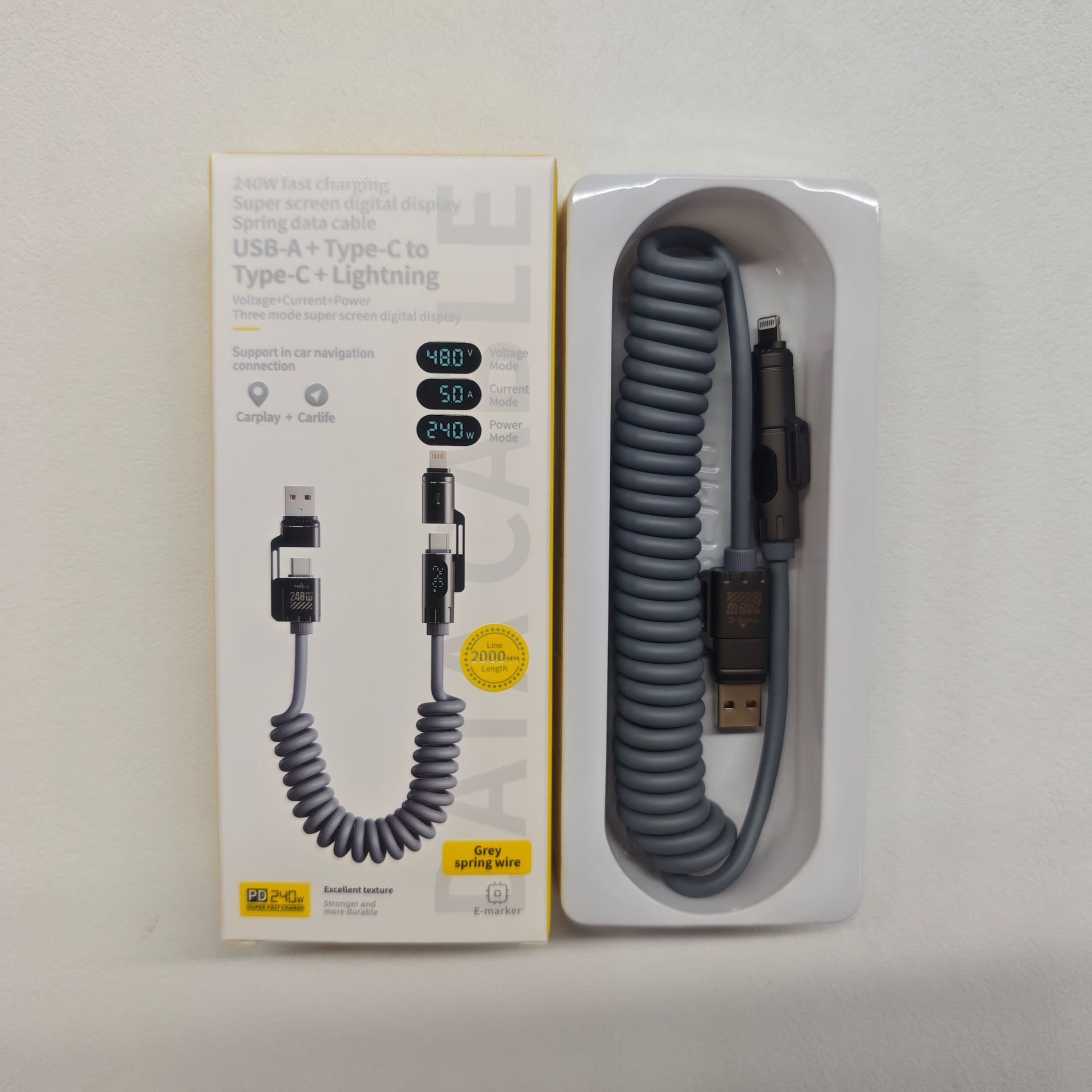 Digital Display Spring 4-in-1 CarPlay In-Car 2m Data Cable