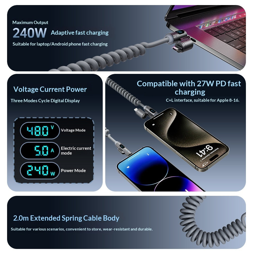 Digital Display Spring 4-in-1 CarPlay In-Car 2m Data Cable