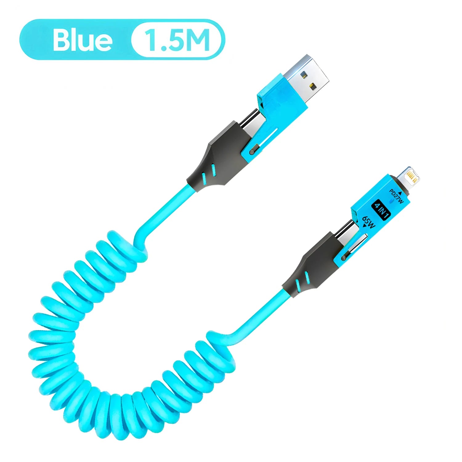 65W 4 in 1 Spring Short Data Cable 6A USB Type C Spring Telescopic Quick Charger Wire Spring USB Cable for iPhone iPad MacBook
